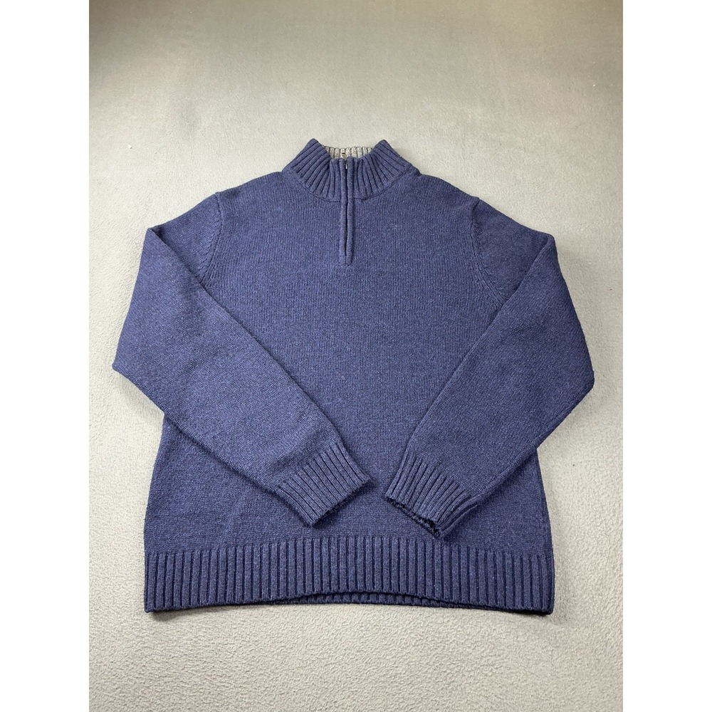 Lands' End Sweater Mens S Blue 1/4 Zip Mock Neck Cotton Nylon Wool Pullover